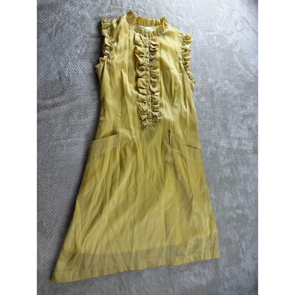 Lucy Paris A-Line Dress S Yellow Ruffled Knee Length Flutter Sleeve Waist Belt - Picture 5 of 16